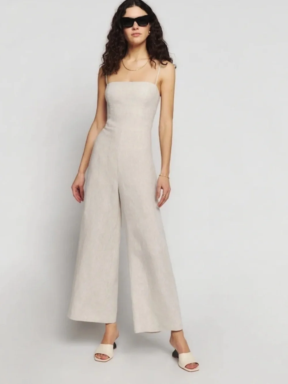 Reformation Linen Jumpsuit Size 6 Strapless Wide Leg Neutral Summer Romper B5